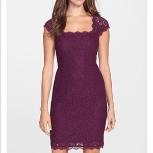 Cranberry lace dress.